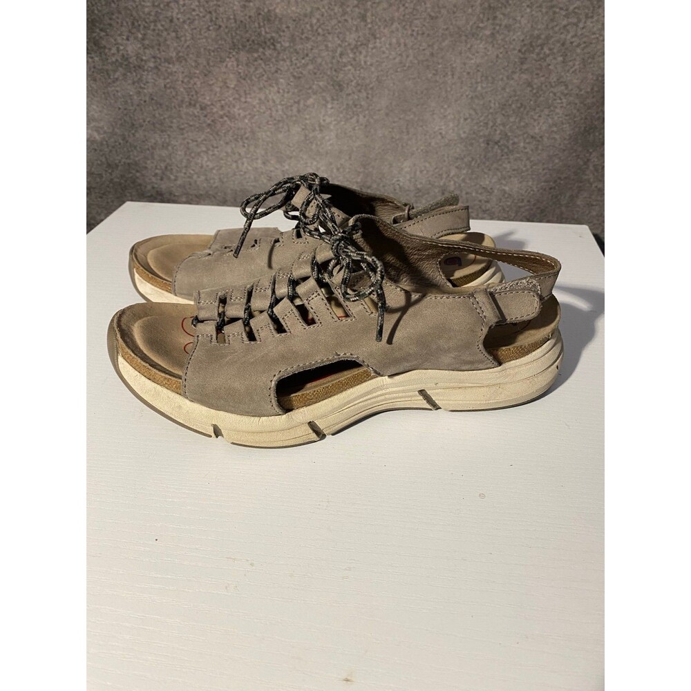 Bionica Women's 8M Grey Leather Bungee Lace Up Cage Sandals Comfort